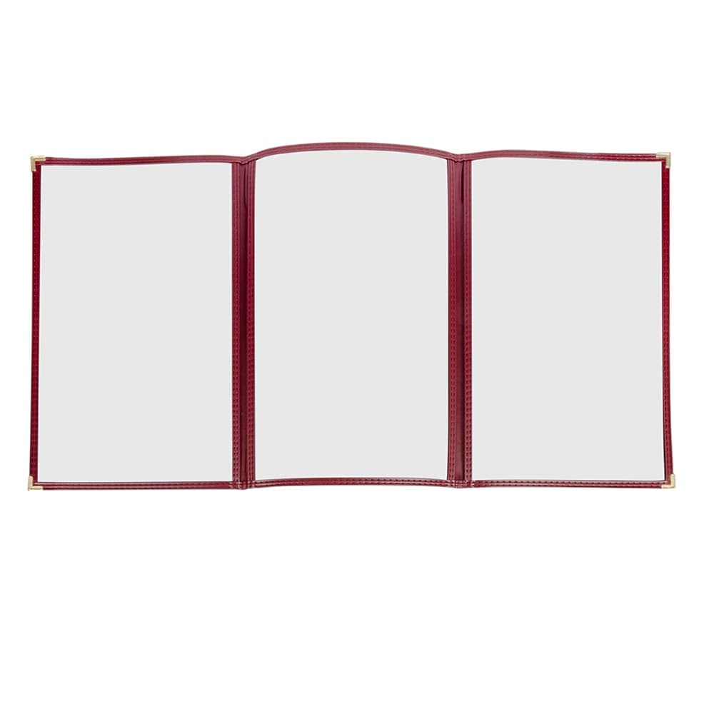 Risch Triple Pocket Vinyl Menu Cover, 8 1/2"W x 14"H, Maroon Leatherette (TET 8.5X14)