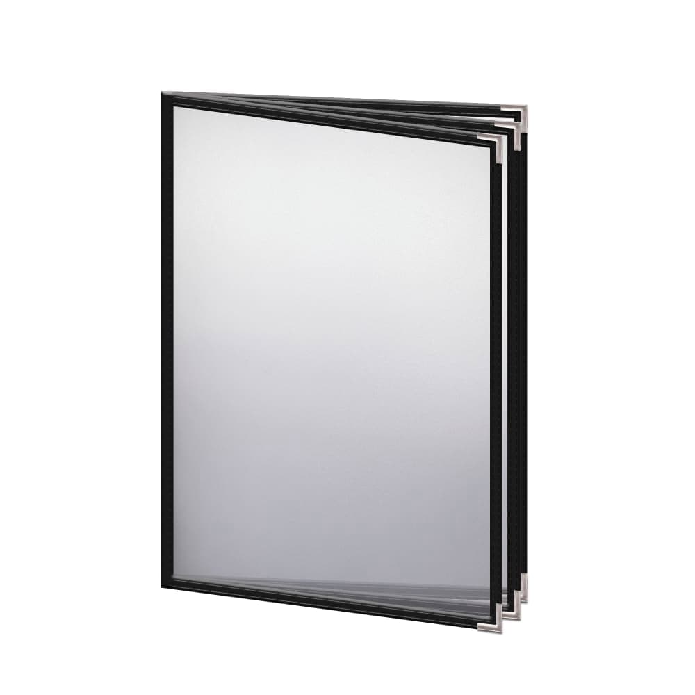 Risch Triple Pocket Vinyl Menu Cover, 8 1/2"W x 11"H, Black Leatherette (TETB 8.5X11)