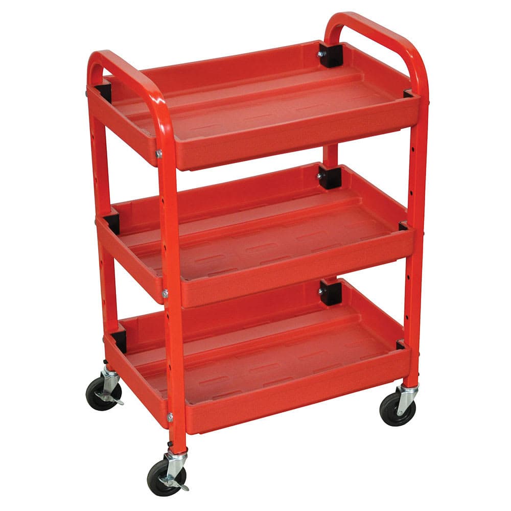 Luxor 3 Level Mechanics Utility Cart - Metal Frame, Plastic Shelves, Red (ATC332)