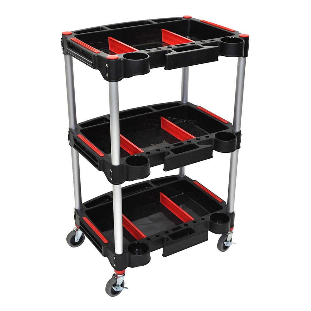 Luxor 32" 3 Level Mechanics Cart w/ 132 lb Capacity - Aluminum/Plastic, Black (MC-3)