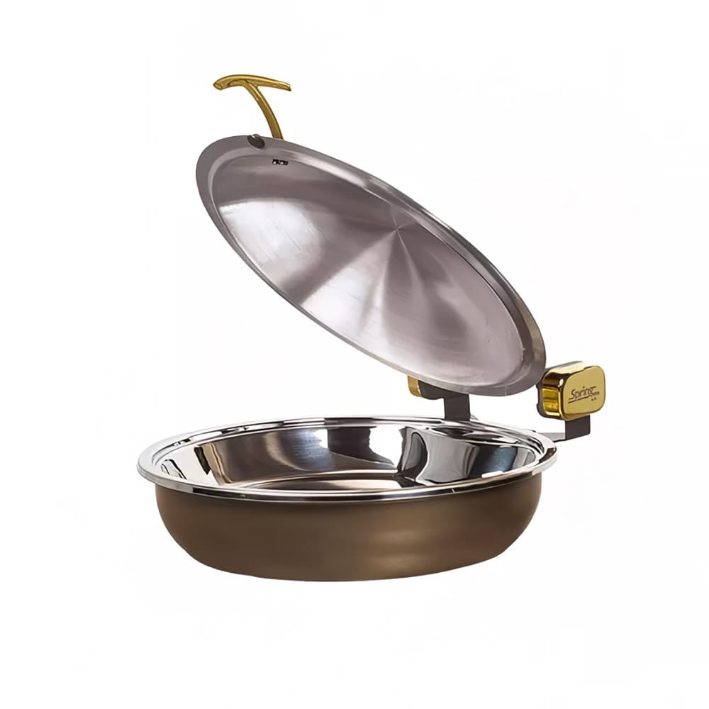 Spring USA 2382-597/36 15 1/4" Steel Sauteuse Pan Chafing Dish - Induction Ready, Bronze w/ Gold Accents