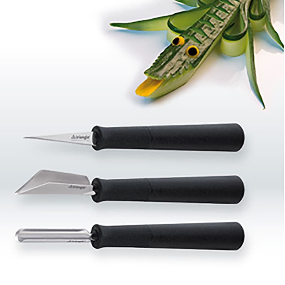 Louis Tellier 3 Piece Basic Carving Tool Set - Stainless Steel Blades w/ Black Plastic Handles (908570302)