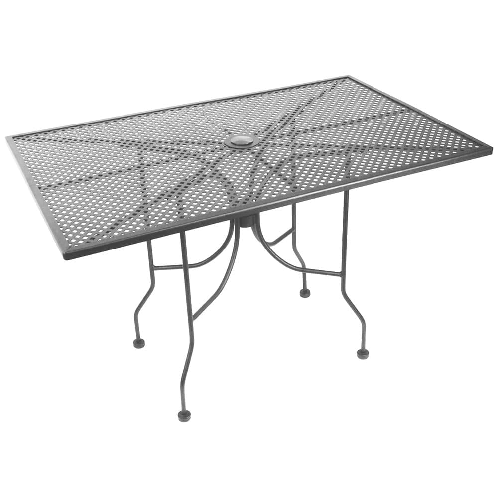 American Tables & Seating Rectangular Outdoor Table w/ Umbrella Hole - 48" x 30", Aluminum, Dark Gray (ALM3048-GRY)