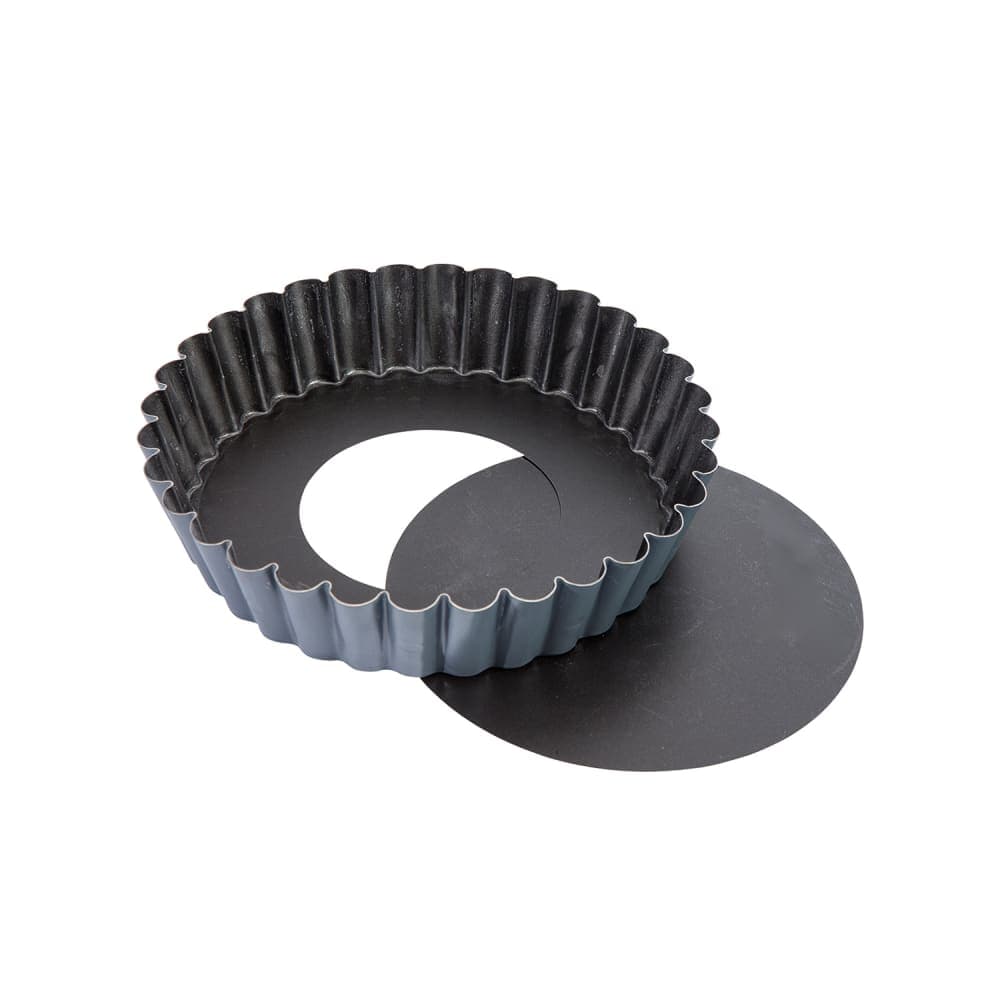 Matfer Bourgeat 331811 Exopan® 4 3/4" Round Fluted Sponge Cake Mold - 3/4"H, Removable Bottom, Non-Stick, Stainless Steel