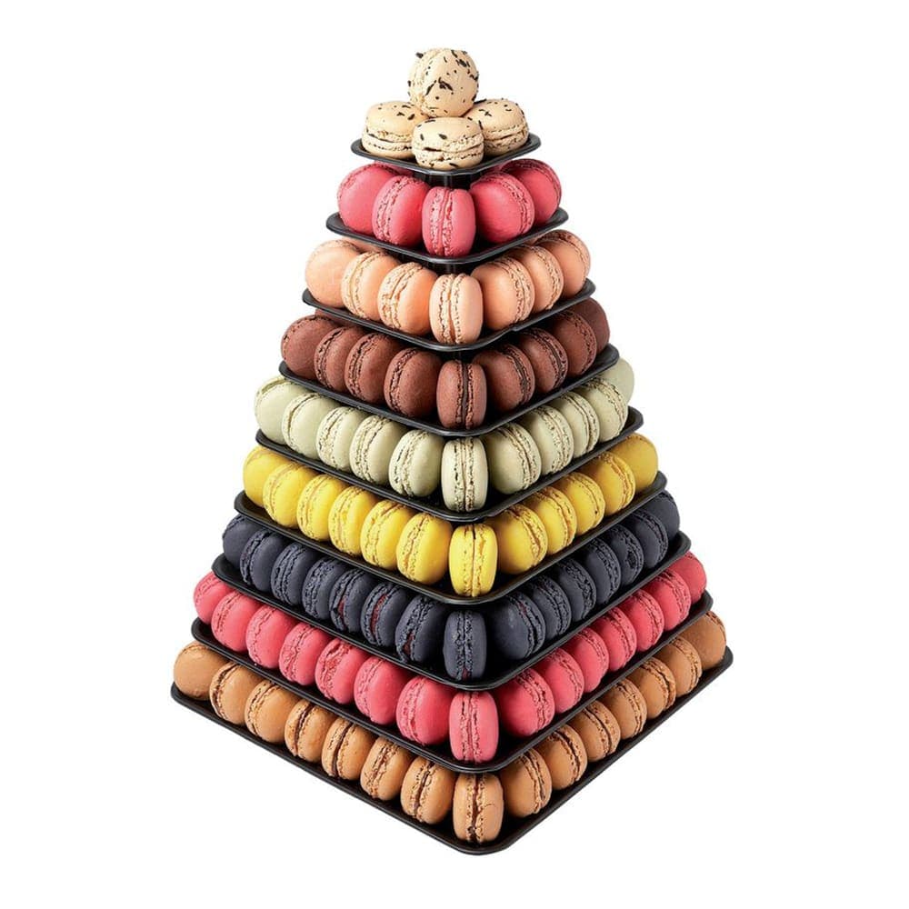 Matfer Bourgeat 681592 9 Tier Macaron Pyramid Macaroon Display - 11 7/8"W x 17 1/3"H, Plastic, Black