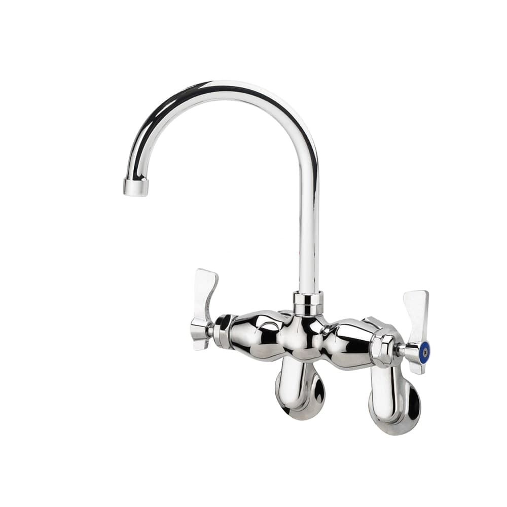 Krowne 15-601L Splash Mount Faucet w/ 6" Gooseneck Spout & Lever Handles - Adjustable Centers, Chrome Plated
