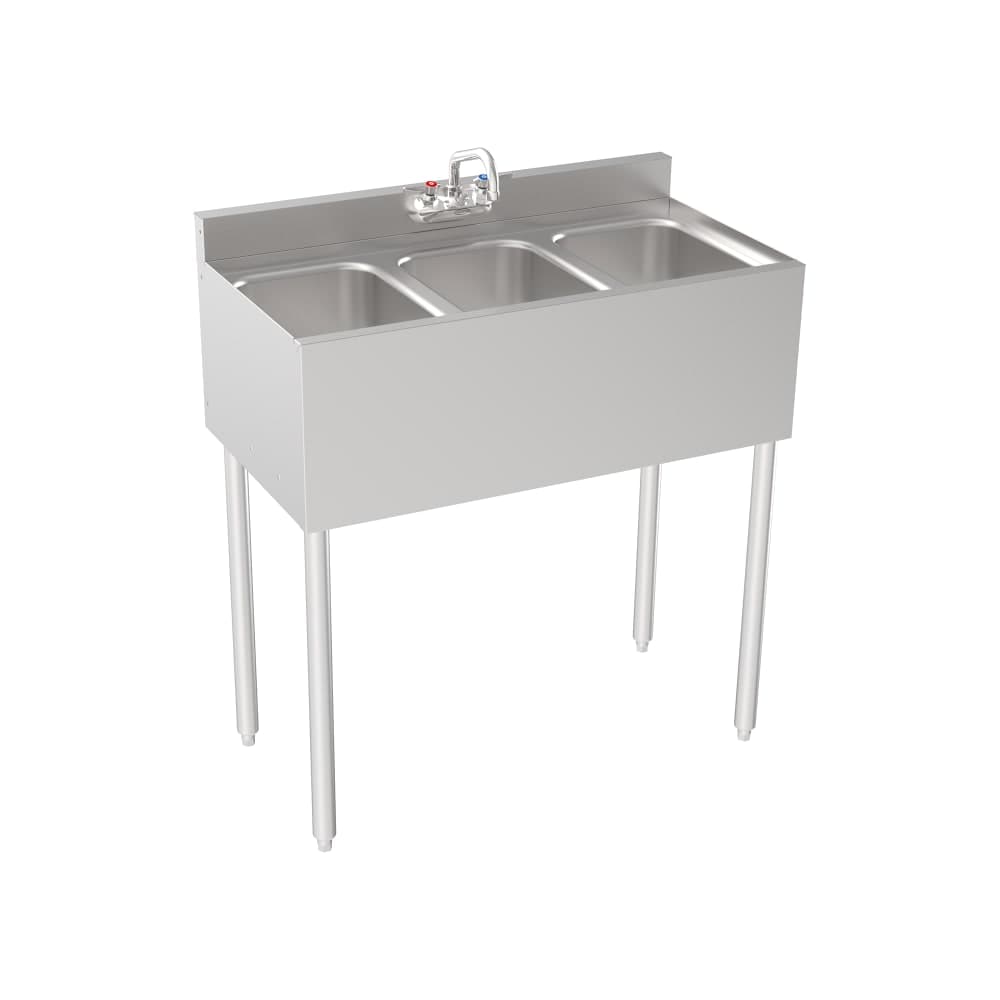 Krowne 18-33 36" Silver Series 3 Compartment Sink w/ 10"L x 14"W Bowls, 7" Deep