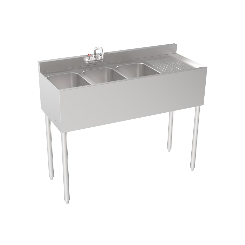 Krowne 18-43L 48" Silver Series 3 Compartment Sink w/ 10"L x 14"W Bowls, 7" Deep