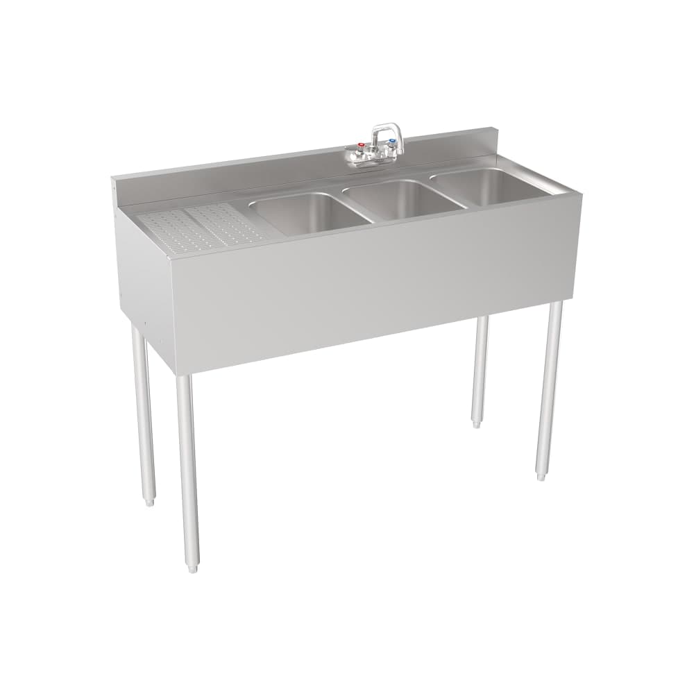 Krowne 18-43R 48" Silver Series 3 Compartment Sink w/ 10"L x 14"W Bowls, 7" Deep