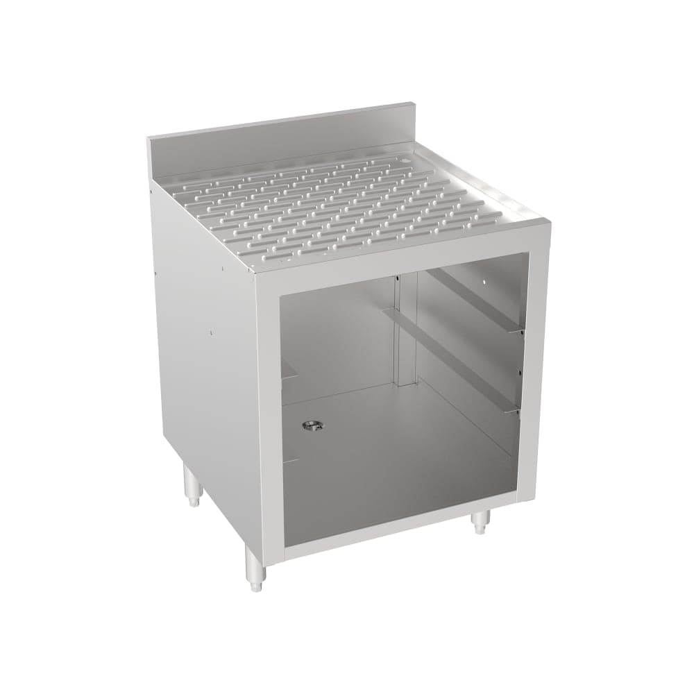 Krowne 18-GSB1 Silver Series Under Bar Glass Storage Unit - Open Base, 3" Back Splash, 24" x 22 1/2"