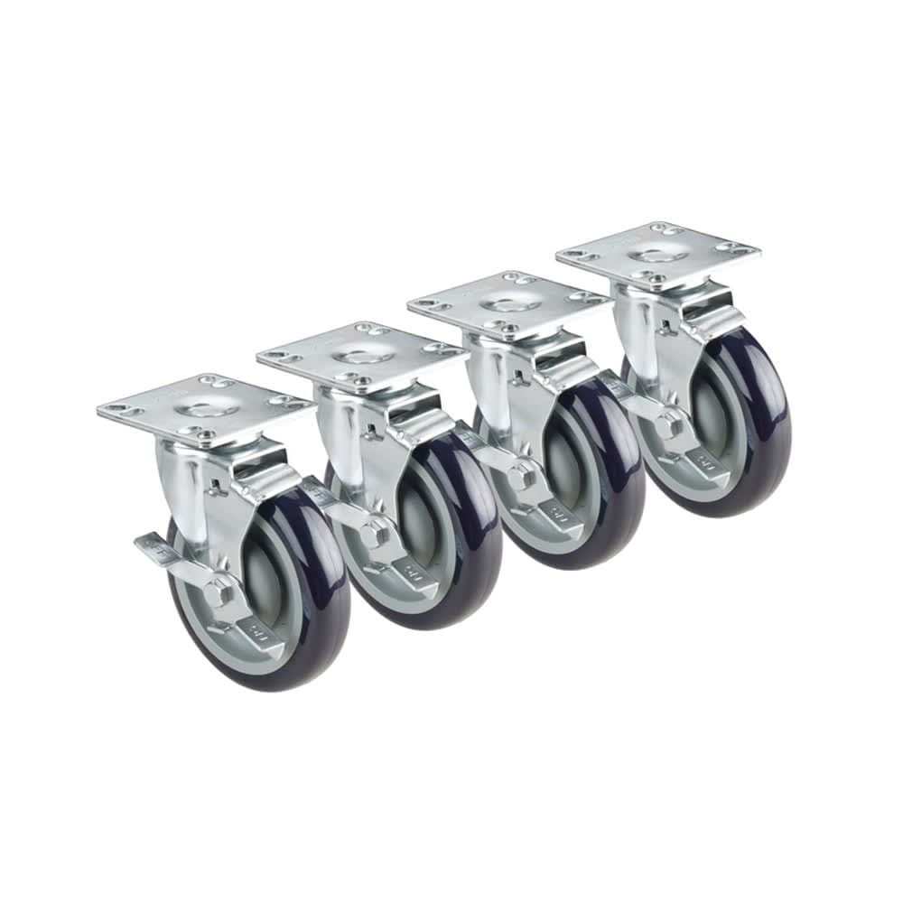 Krowne 28-115S 4 Piece Universal Plate Caster Set w/ 4" Wheels, 3 1/2" x 3 1/2"