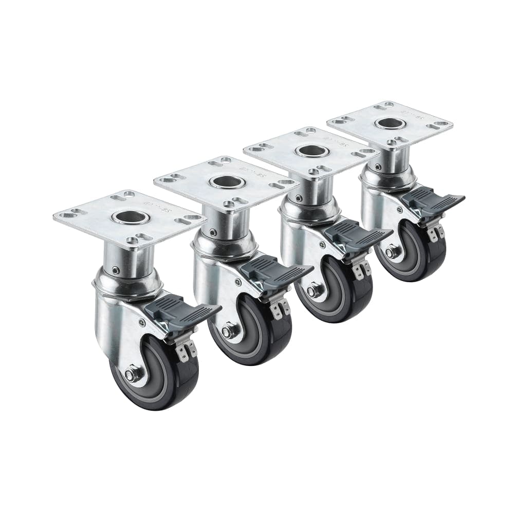 Krowne 28-135S 4 Piece Universal Plate Caster Set w/ 3" Wheels, 3 1/2" x 3 1/2"