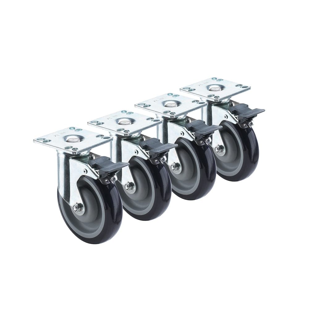 Krowne 28-260S 4 Piece Universal Plate Caster Set w/ 5" Wheels, 3 1/2" x 3 1/2"