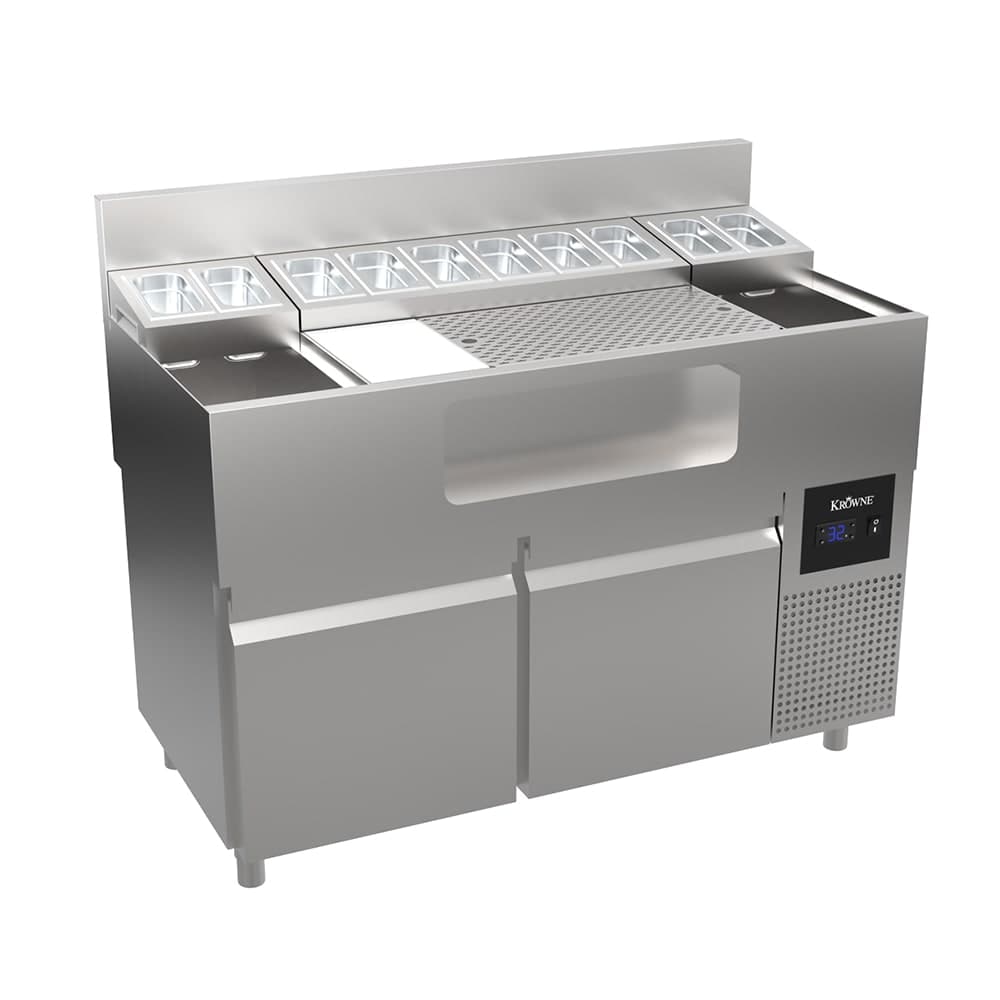 Krowne AL24-LAB48-R 48" Alchemy Series Mise-En-Place Cocktail Station w/ (2) 31 lb Ice Bins, Stainless Steel