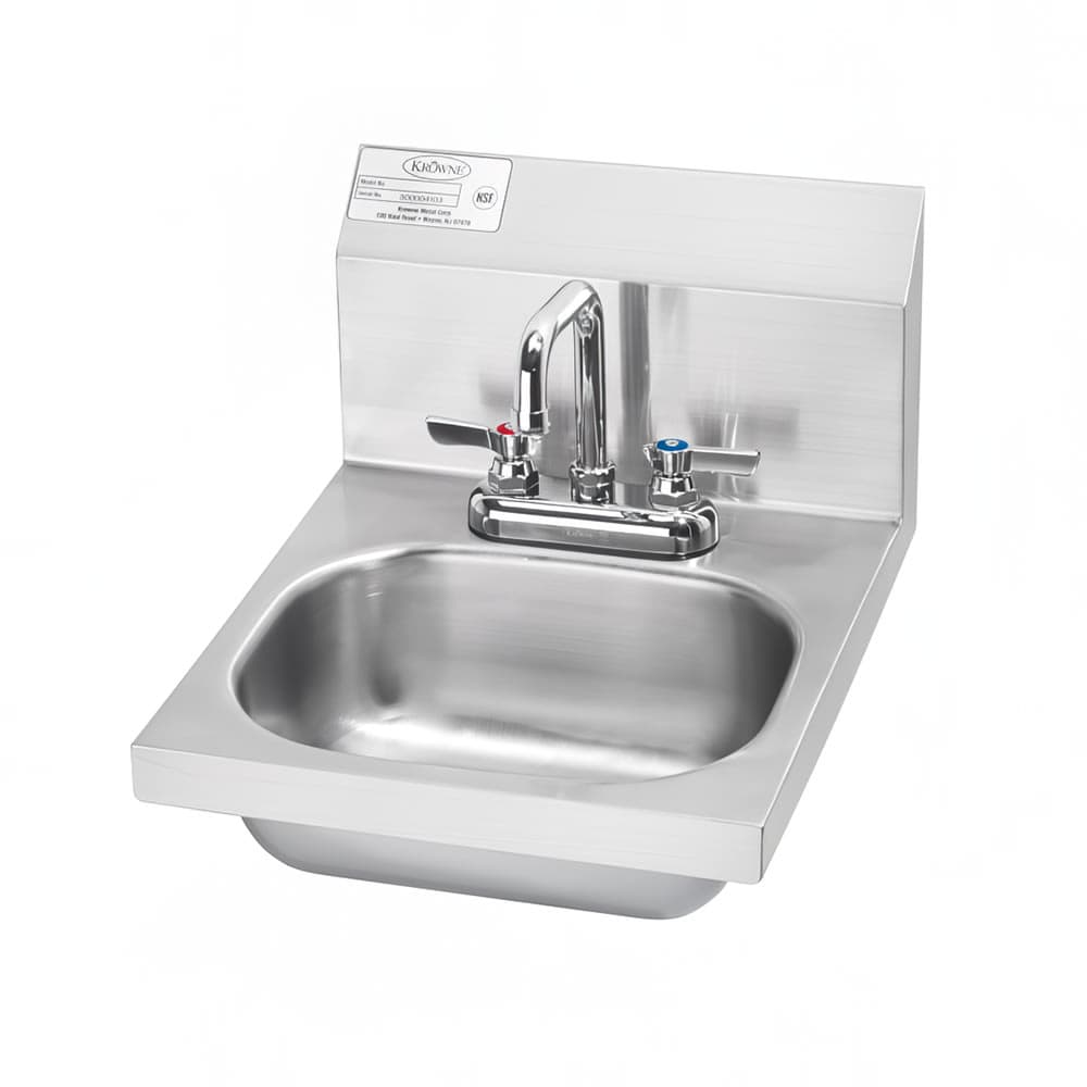 Krowne HS-18 Wall Mount Commercial Hand Sink w/ 12 3/8"L x 9 5/8"W x 5 3/4"D Bowl, Gooseneck Faucet