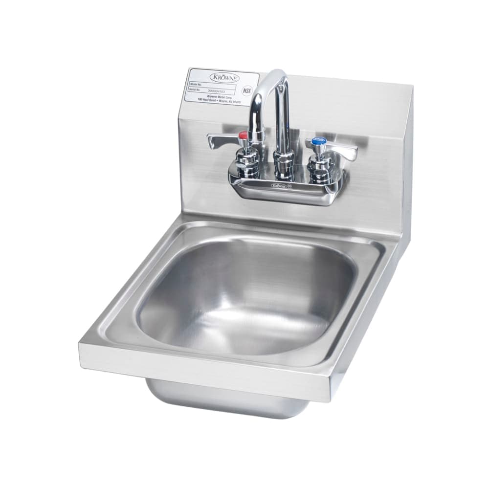 Krowne HS-21 Wall Mount Commercial Hand Sink w/ 9 3/4"L x 12 1/2"W x 5 5/8"D Bowl, Gooseneck Faucet