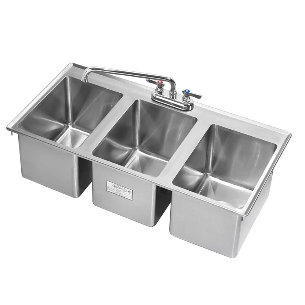 Krowne HS-3819 Drop-In Commercial Hand Sink w/ (3) 10"L x 14"W x 10"D Bowls, Gooseneck Faucet