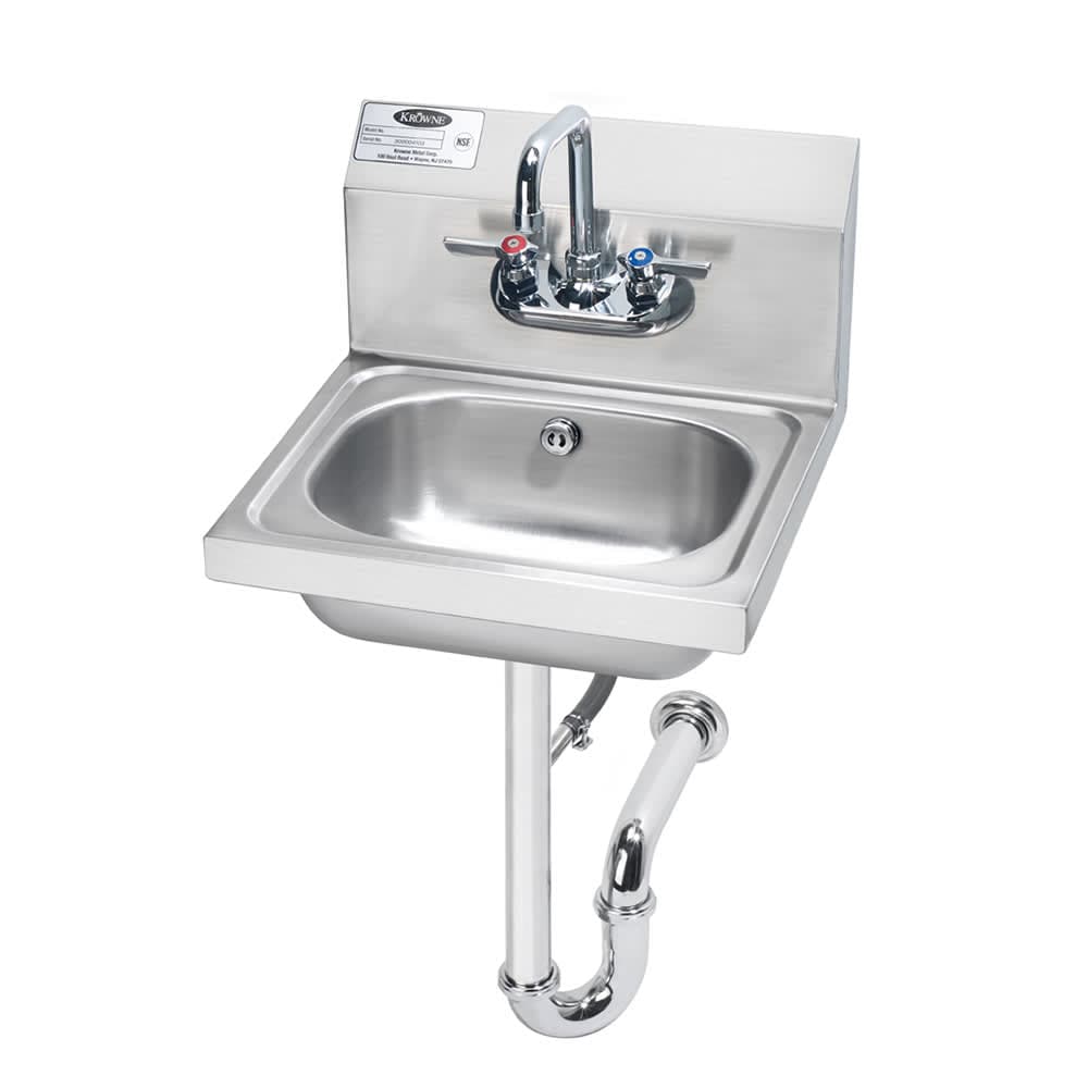 Krowne HS-4 Wall Mount Commercial Hand Sink w/ 12 1/2"L x 9 3/4"W x 5 7/8"D Bowl, Gooseneck Faucet