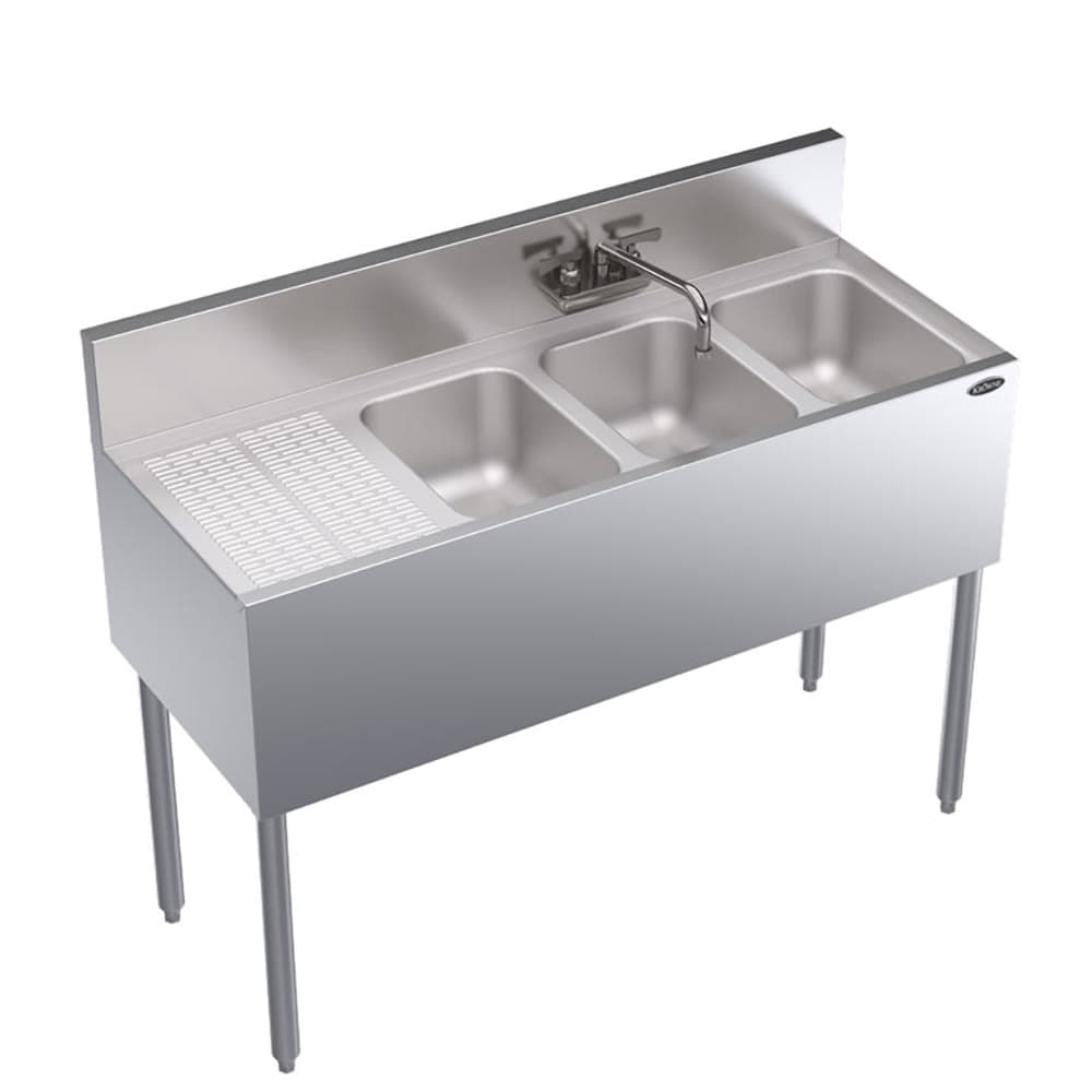 Krowne KR19-43R 48" 3 Compartment Sink w/ 10"W x 14"L Bowl, 10" Deep