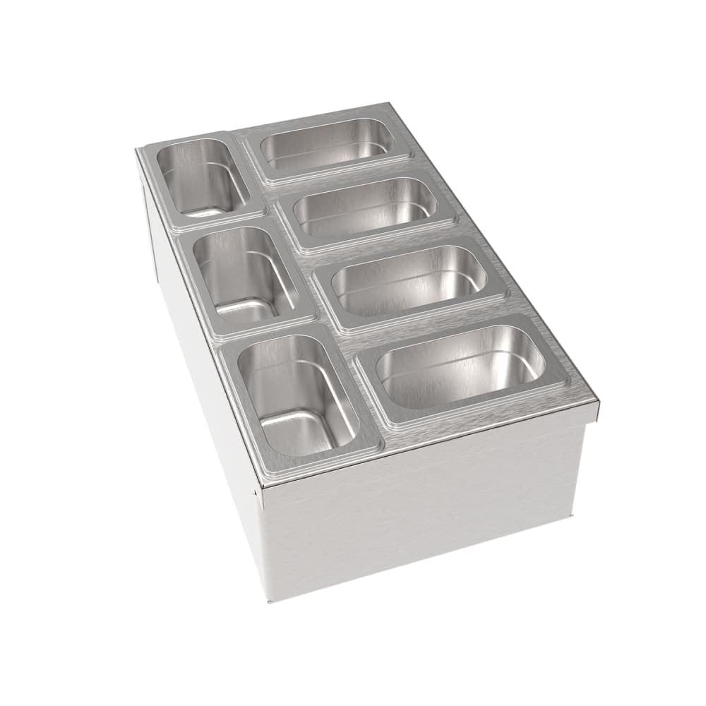 Krowne MW-CT12 MoveWell Condiment Tray Insert Set - 7 Stainless Steel Cups