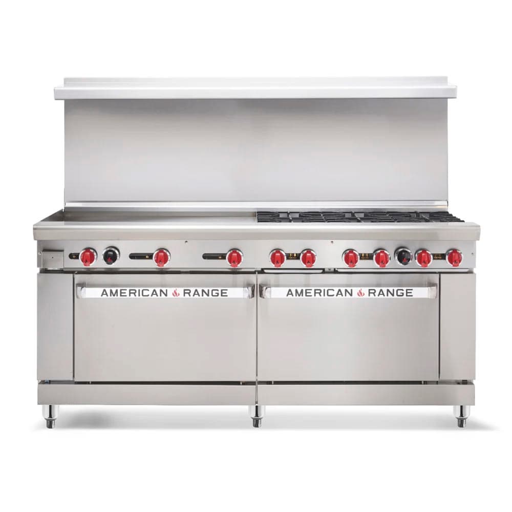 American Range AR-24G-8B-CL-SBR 72" 8 Burner Gas Range w/ Griddle & Convection Oven & Storage Base, Natural Gas