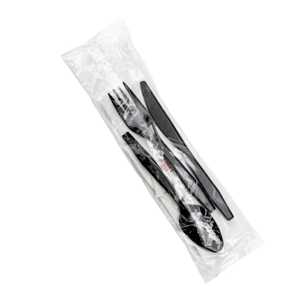 D&W Fine Pack Medium Weight Disposable Cutlery Set - Polypropylene, Black (P250E3PCSPKIT)