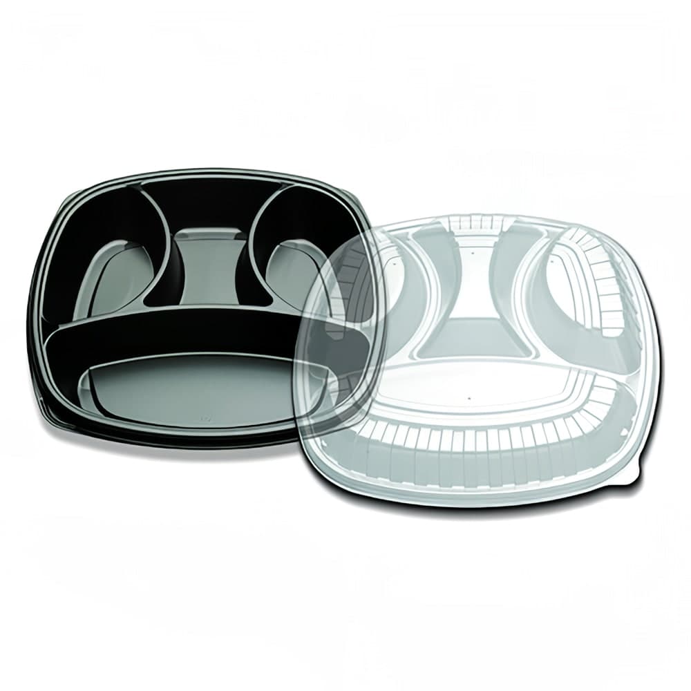 D&W Fine Pack 14" Tray w/ Lid - Polystyrene, Black (CF7FFM-145HC)
