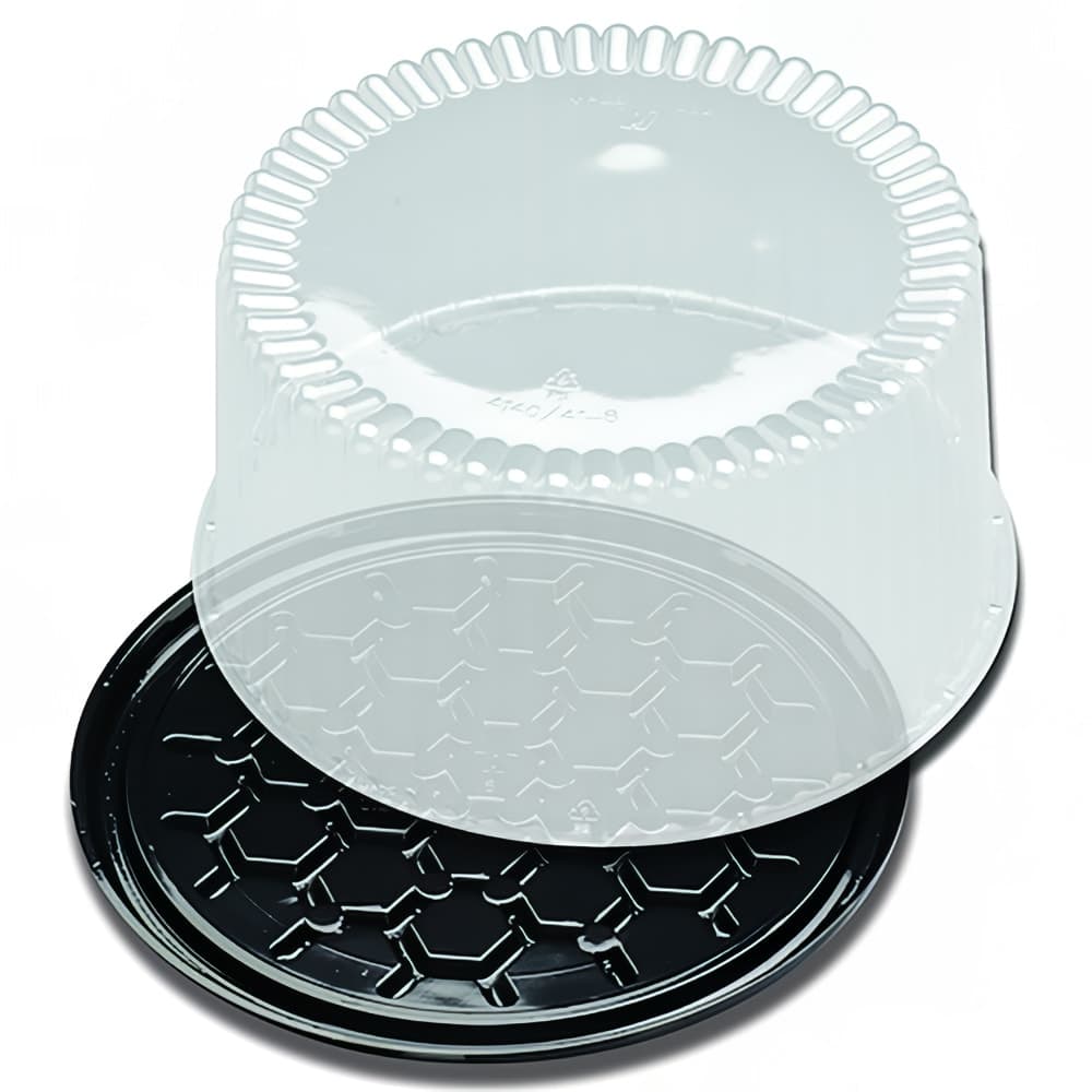 D&W Fine Pack 9" Cake Display Container w/ Lid - Polystyrene, Black (G27-1)