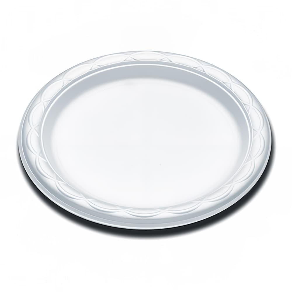 D&W Fine Pack 9" Round Disposable Plate - Polystyrene, White (FP9-500)