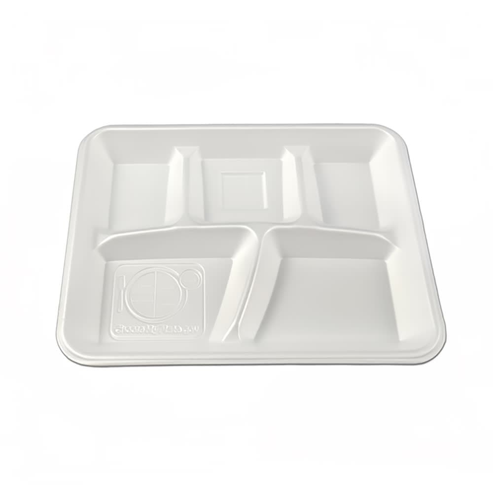 D&W Fine Pack Rectangular Foam Cafeteria Tray w/ (5) Compartments - 10 2/5" x 8 3/10" (FT5-500-CMP)