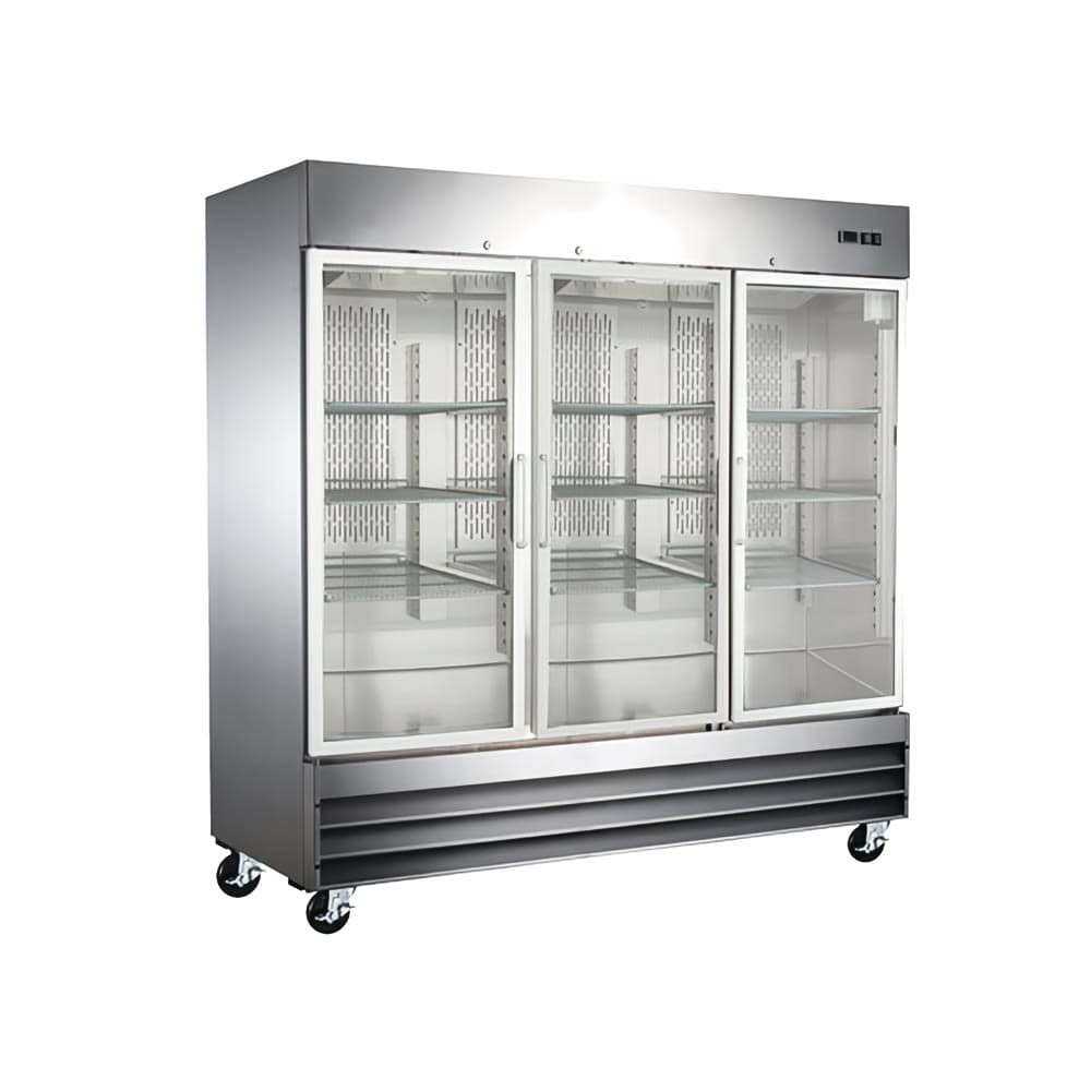 Omcan 80 9/10" Three Section Glass Door Merchandiser - (3) Left/Right Hinge Doors, Silver, 115v (51028)