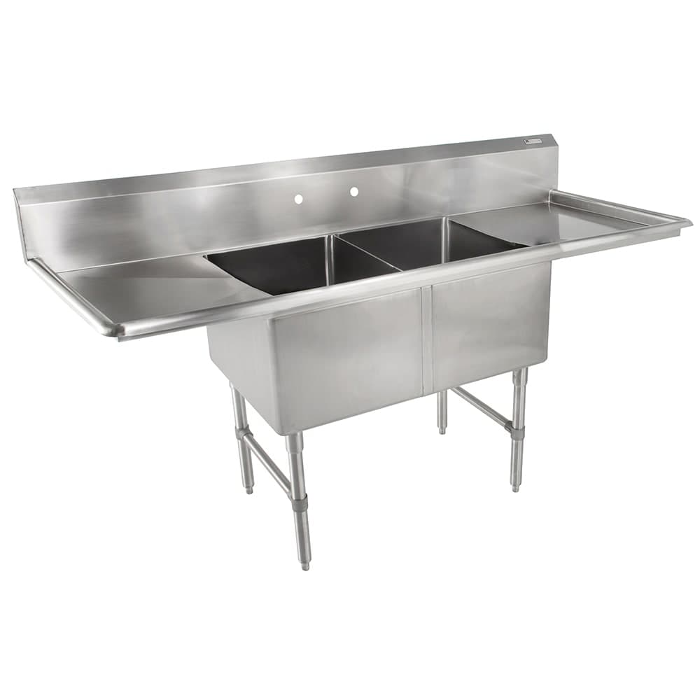 John Boos 2B244-2D24 99" 2 Compartment Sink w/ 24"L x 24"W Bowl, 14" Deep