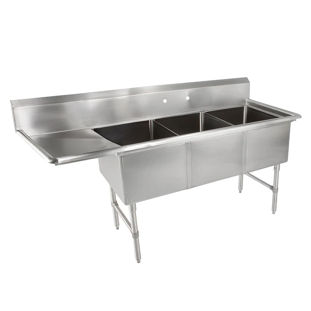 John Boos 3B16204-1D18L 70" 3 Compartment Sink w/ 16"L x 20"W Bowl, 14" Deep