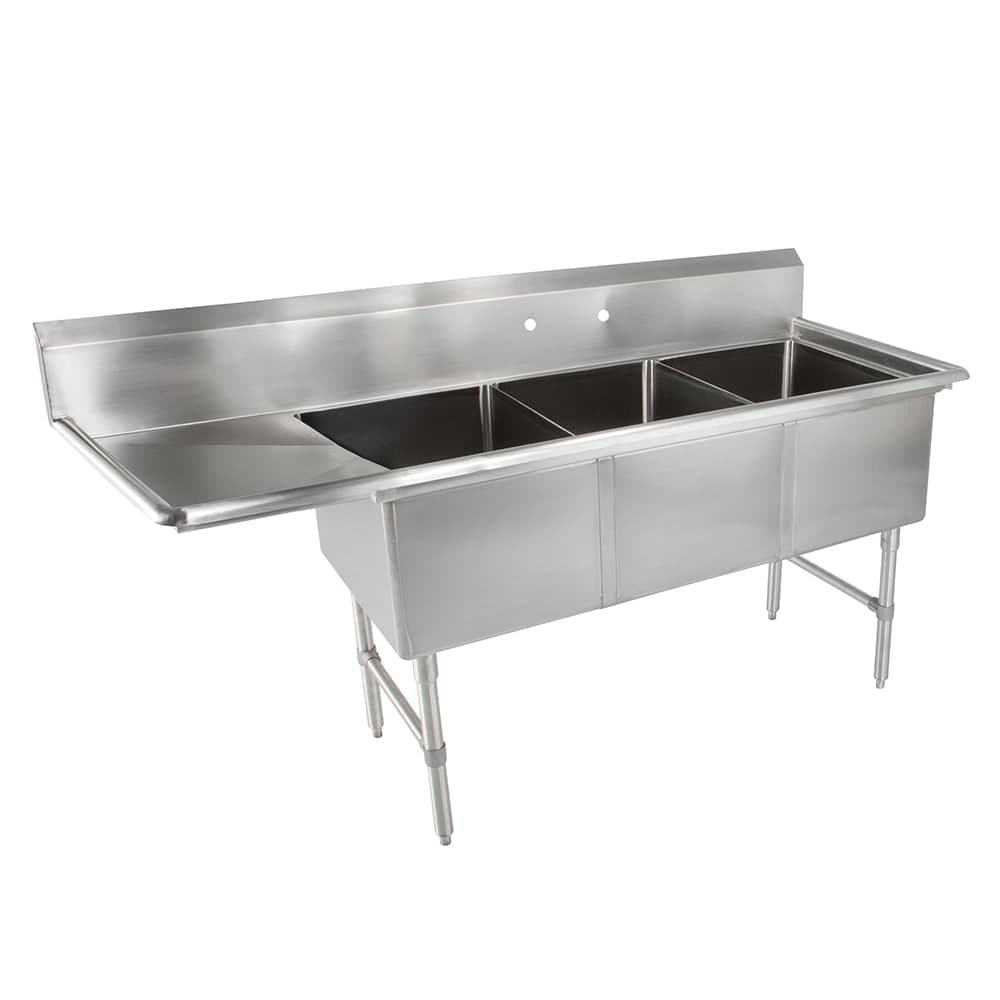 John Boos 3B184-1D18L 76" 3 Compartment Sink w/ 18"L x 18"W Bowl, 14" Deep