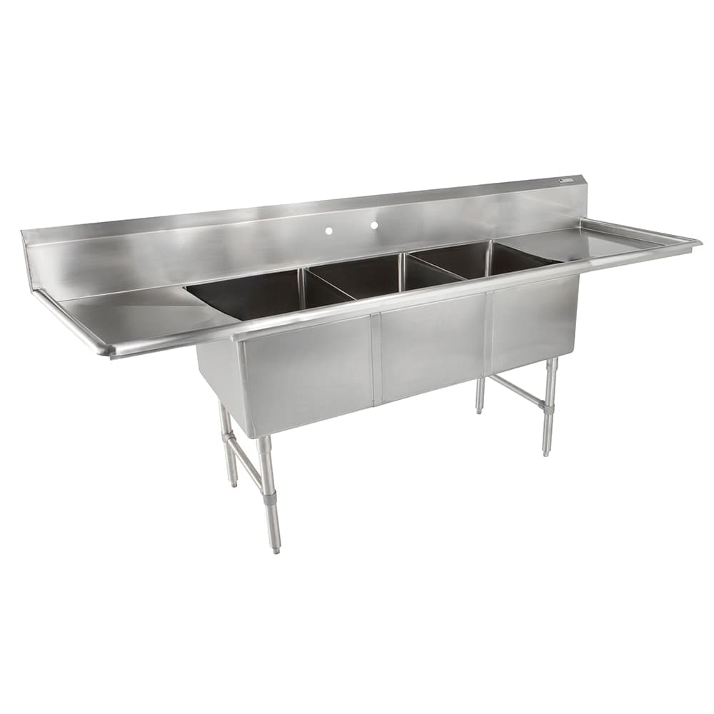 John Boos 3B20304-2D24 111" 3 Compartment Sink w/ 20"L x 30"W Bowl, 14" Deep