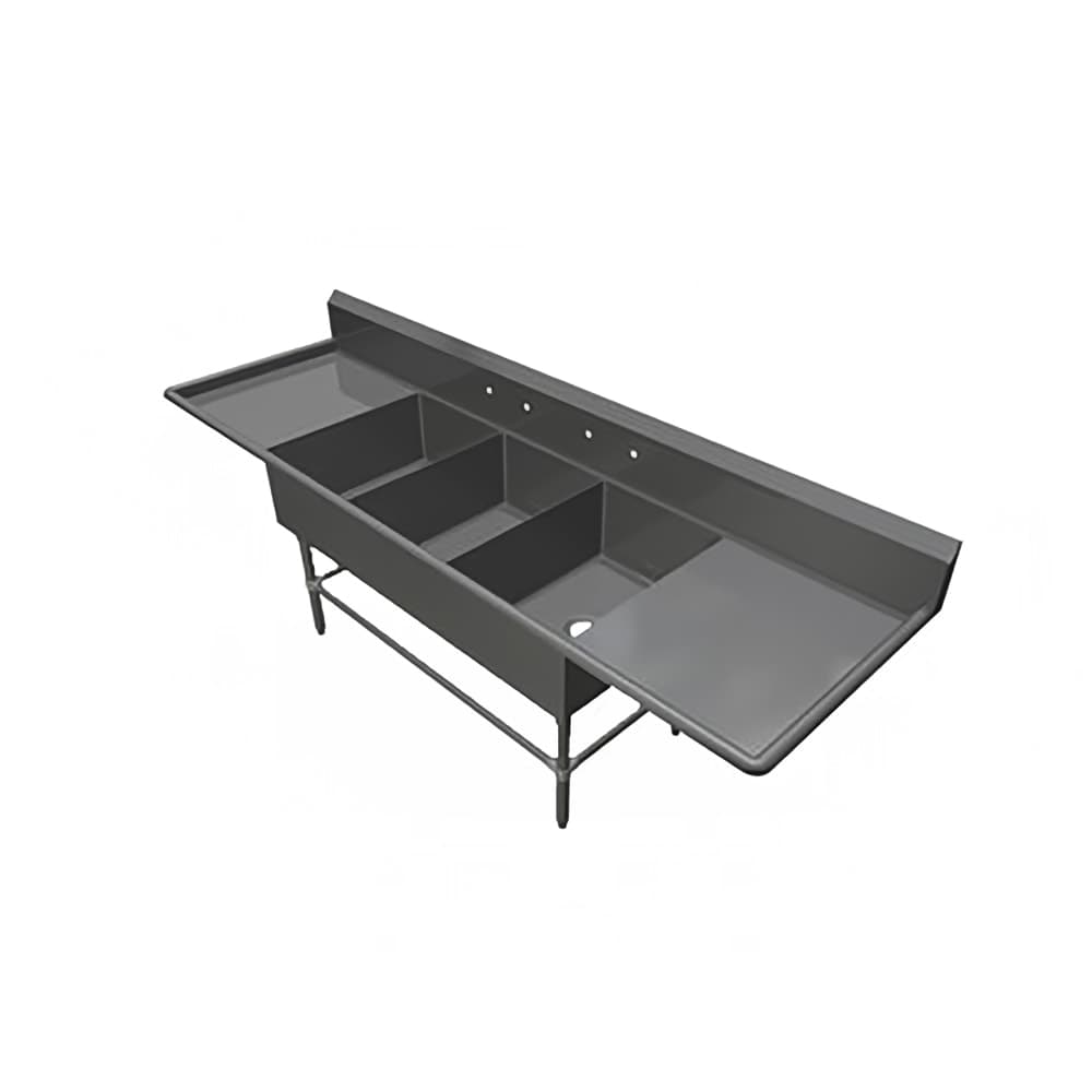 John Boos 3PB1618-2D24 99 1/4" 3 Compartment Sink w/ 16"L x 18"W Bowl, 12" Deep