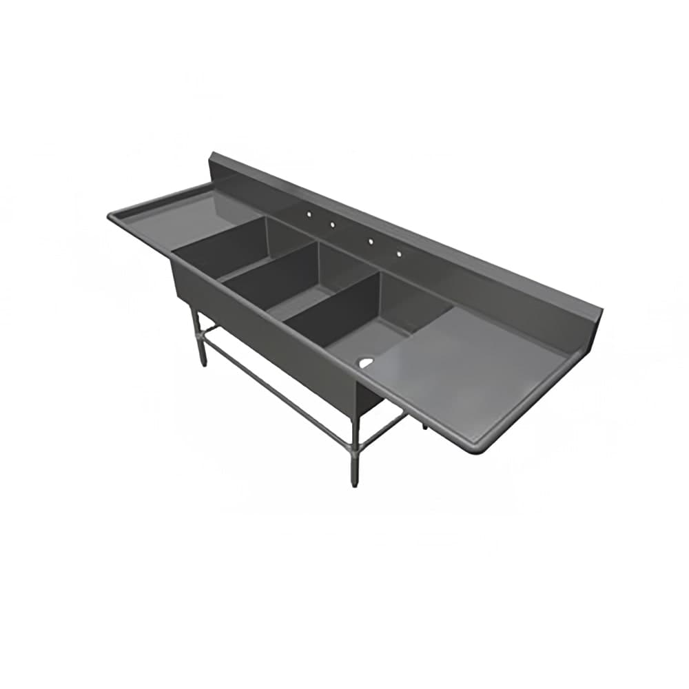 John Boos 3PB2028-2D20 103 1/4" 3 Compartment Sink w/ 20"L x 28"W Bowl, 12" Deep