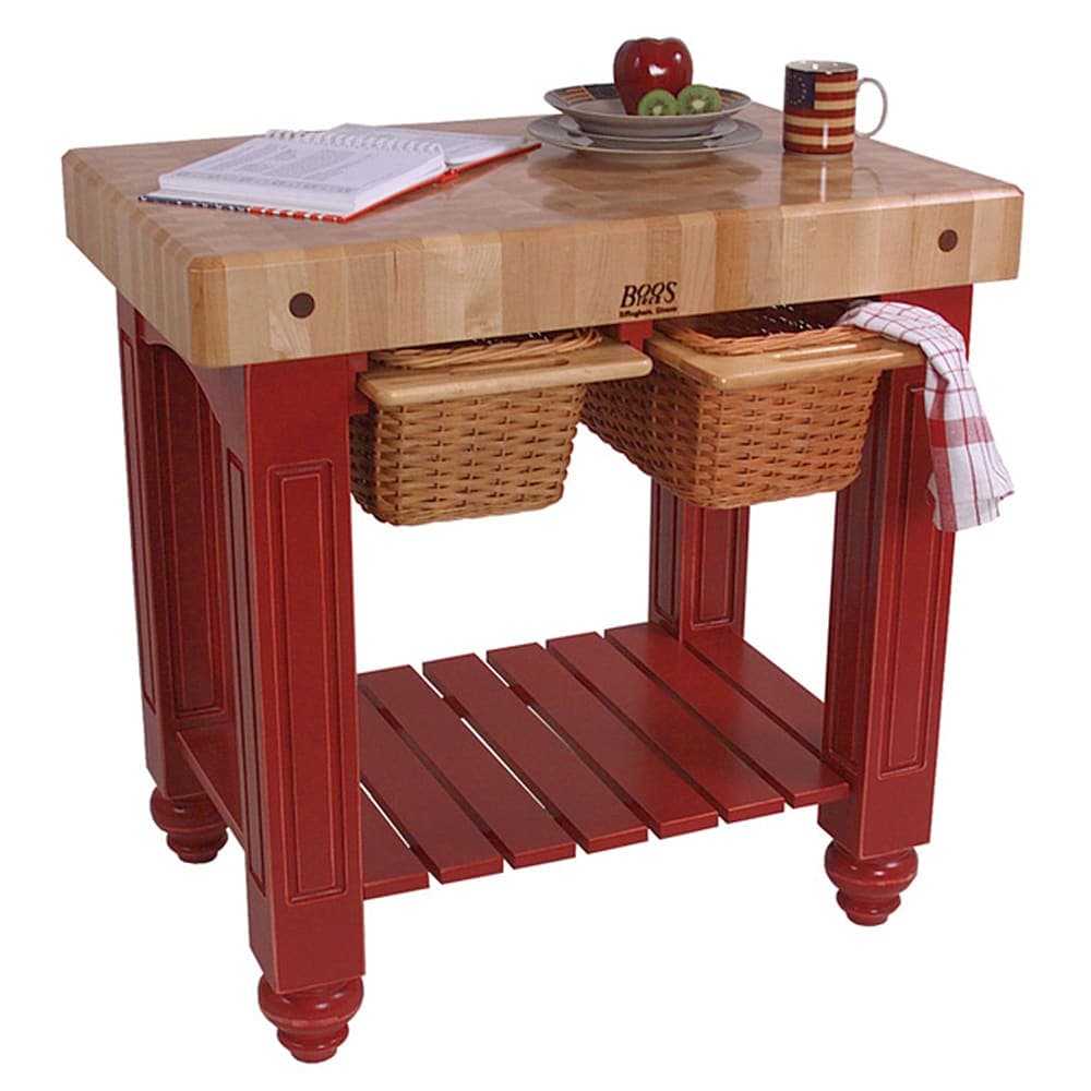 John Boos CU-GB3624 36" Gathering Block Table II, Hard Maple Top w/ Barn Red Base