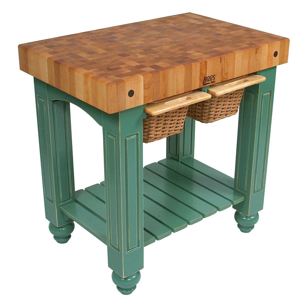 John Boos CU-GB3624 36" Gathering Block Table II, Hard Maple Top w/ Basil Green Base