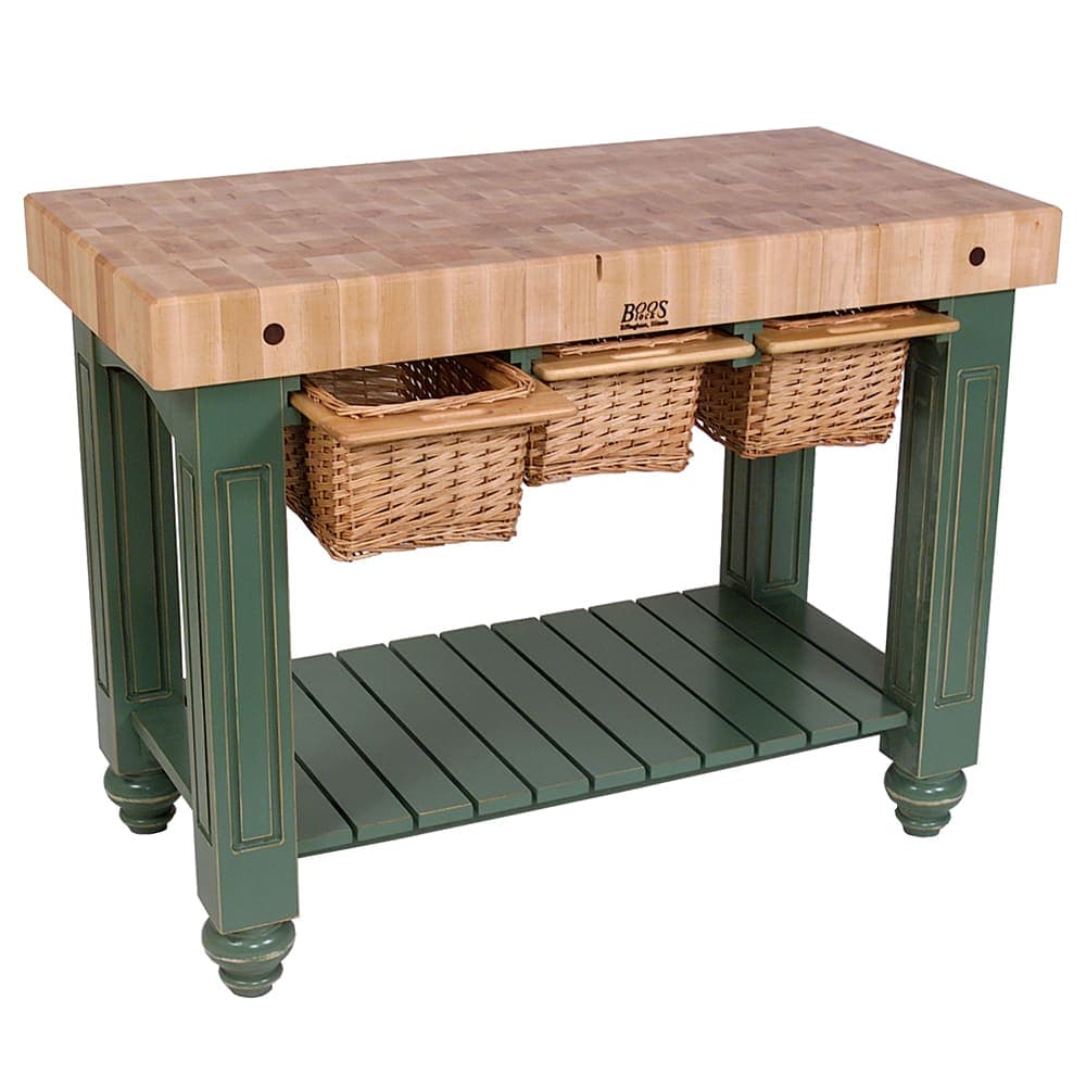 John Boos CU-GB4824 48" Gathering Block Table III, Hard Maple Top w/ Basil Green Base