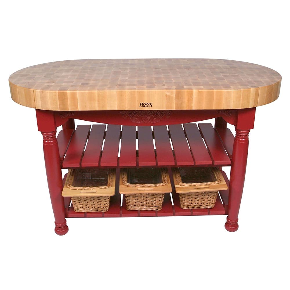 John Boos CU-HAR60 60" Oval Butcher Block, Hard Maple Top w/ Barn Red Base