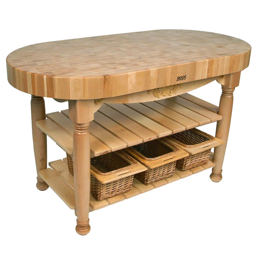 John Boos CU-HAR60 60" Oval Butcher Block, Hard Maple Top w/ Natural Maple Base