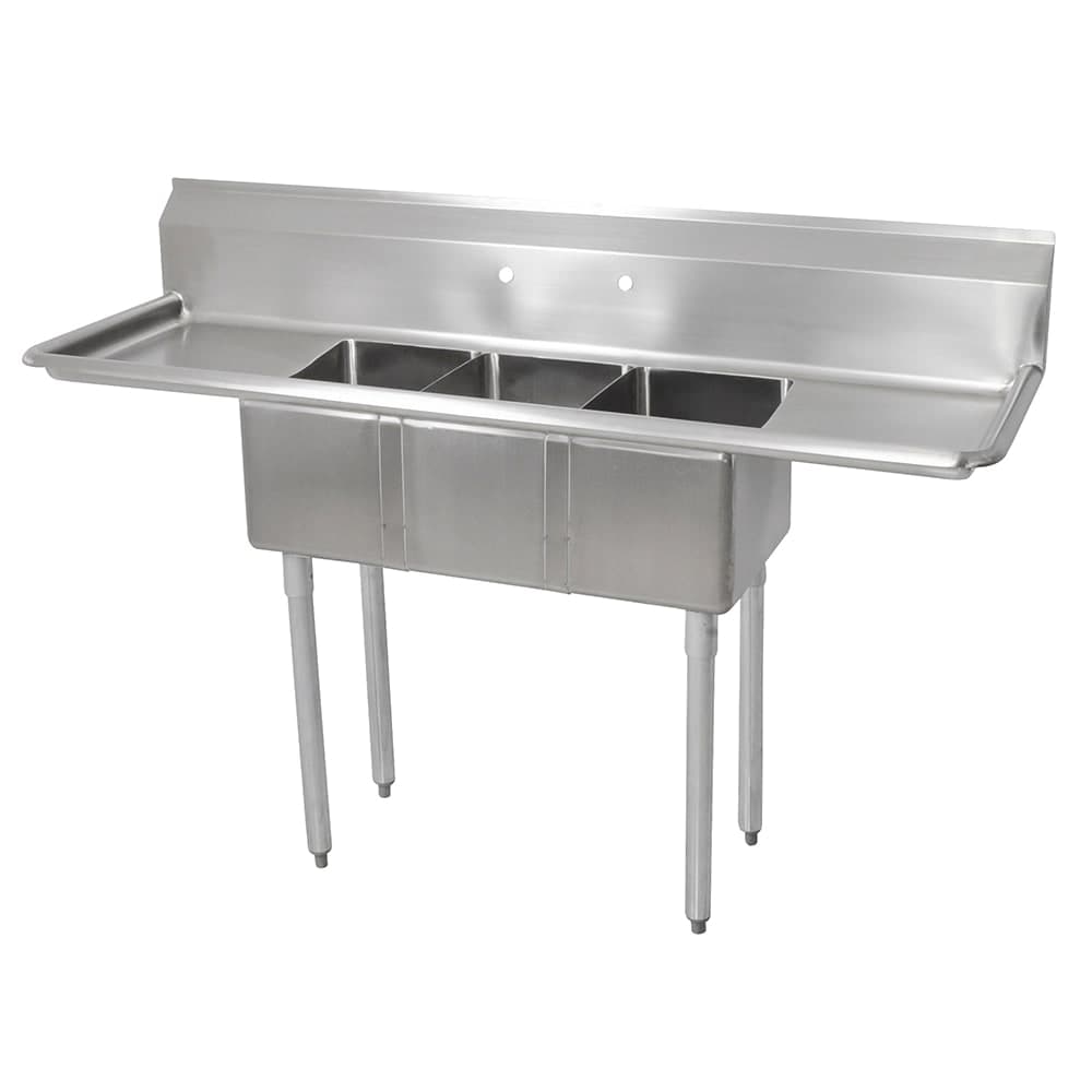 John Boos E3S8-1014-10T15 60" 3 Compartment Sink w/ 10"L x 14"W Bowl, 10" Deep