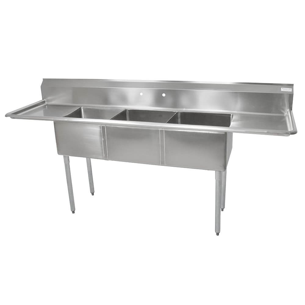 John Boos E3S8-1620-12T18 84" 3 Compartment Sink w/ 16"L x 20"W Bowl, 12" Deep