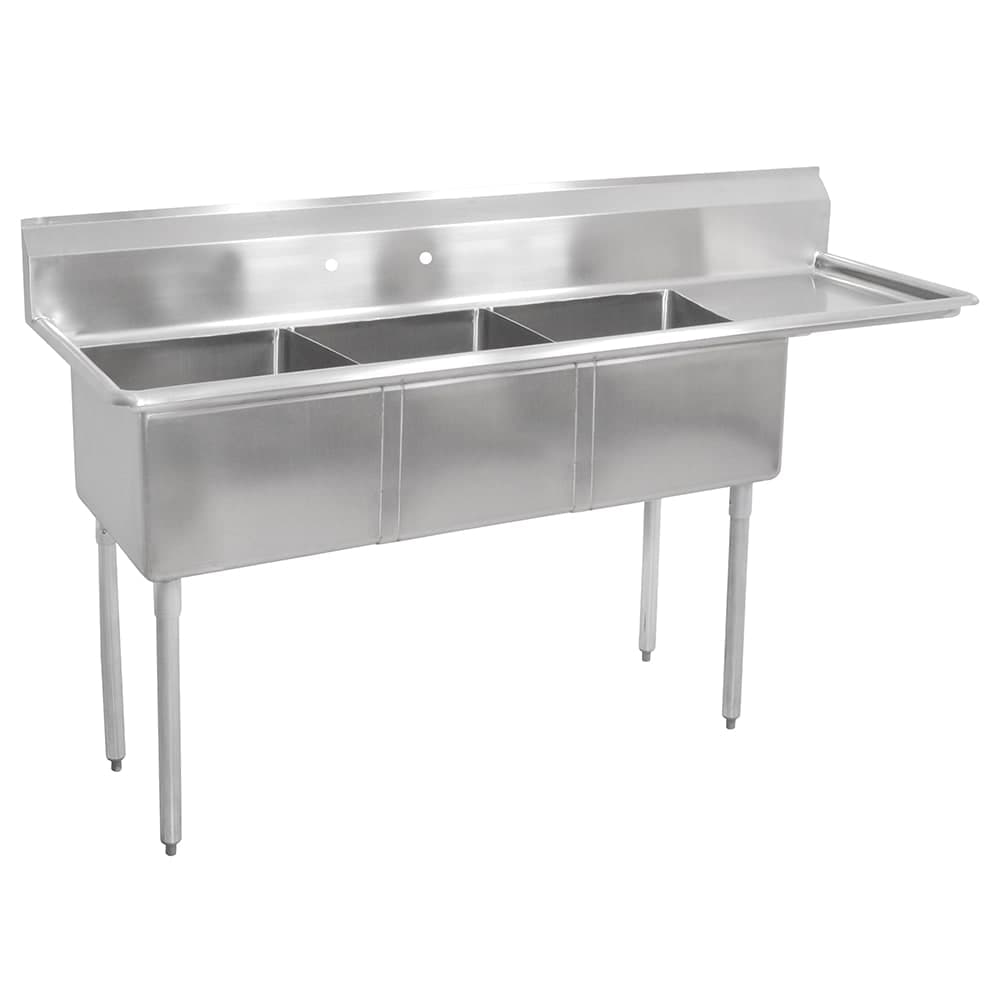 John Boos E3S8-1824-14R24 80" 3 Compartment Sink w/ 18"L x 24"W Bowl, 14" Deep