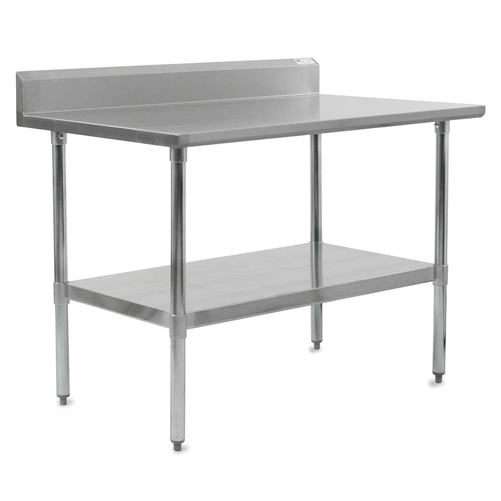 John Boos FBLGR5-7230 72" 18 ga Work Table w/ Undershelf & 430 Series Stainless Top, 5" Backsplash