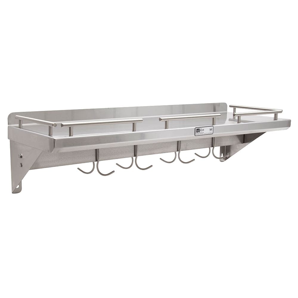 John Boos GRWS36-UB Cucina Mensola Grande, Wall Shelf with Pot Rack & Galley Rail, Stainless, 36"L