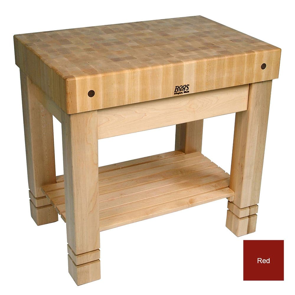 John Boos HMST36245 Homestead Block w/ Slatted Lower Shelf & Utensil Drawer, Red Base
