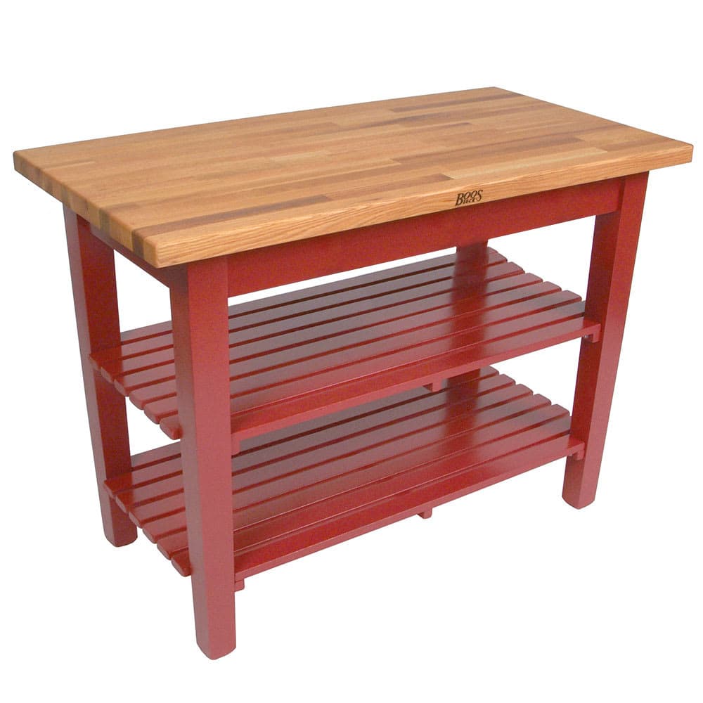 John Boos OC3625-2S American Heritage Oak C Table, 2 Shelves, 36 x 35" H, Barn Red