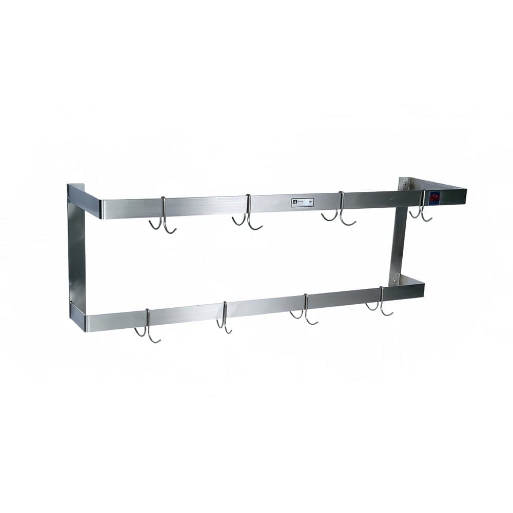John Boos PRW22 60" Wall-Mount Pot Rack w/ (10) Double Hooks, Stainless Steel